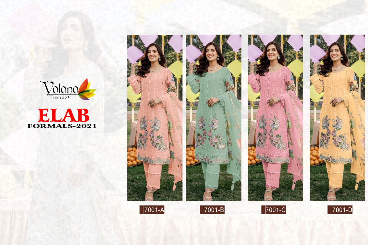 Volono Elab Formals 2021 Latest Fancy Designer Colors Luxury Embroidery Cambric Pakistani Salwar Suit Collection
